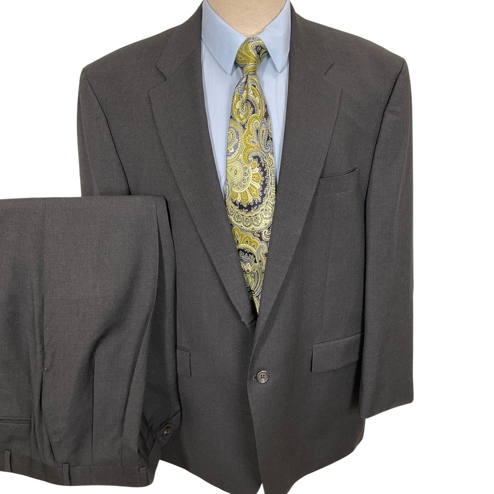Lauren Ralph Lauren Suit Mens 47R 39W 27R Black 2/1 Button Neutral Wool Cashmere